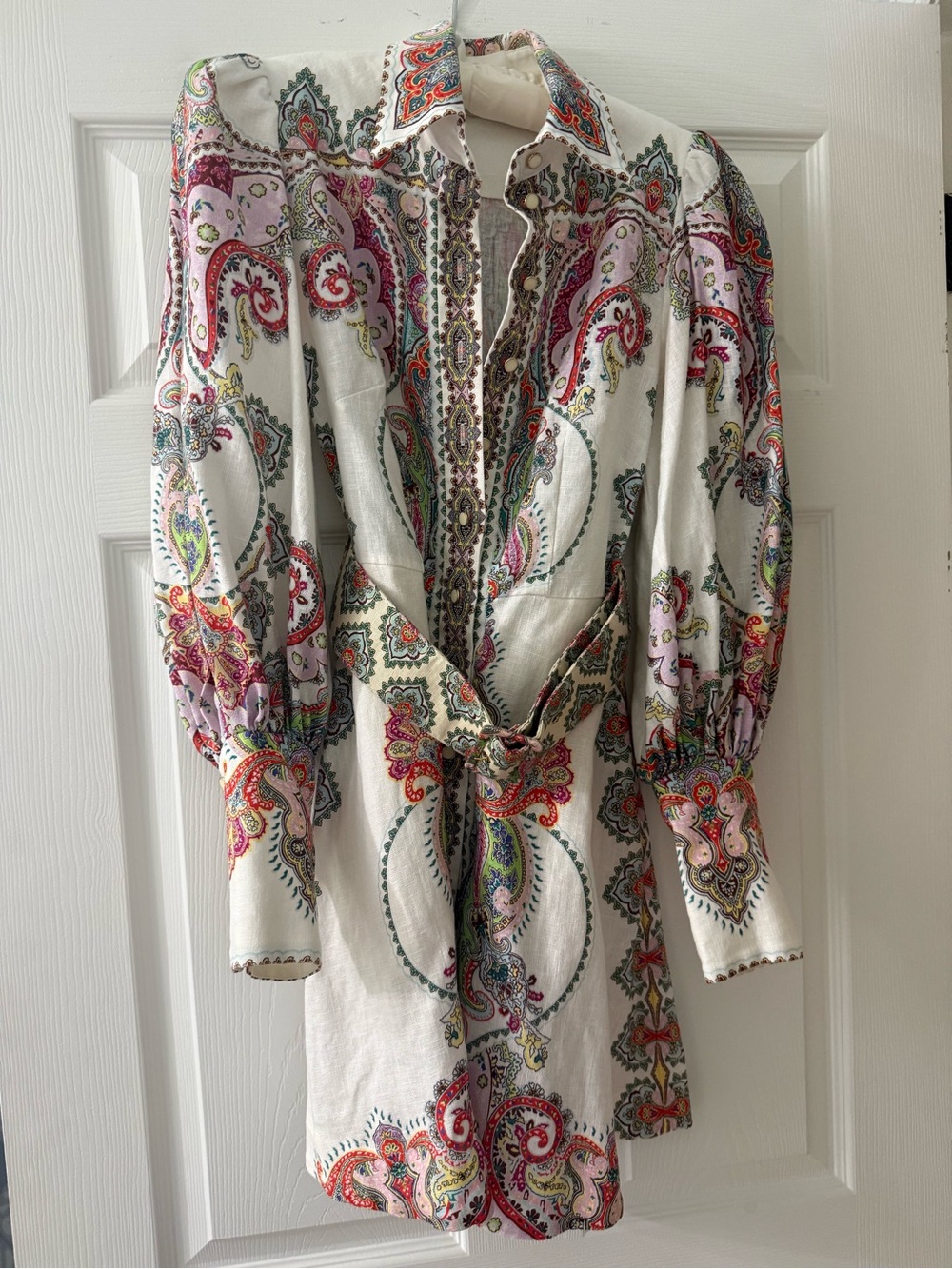 Zimmermann White Paisley-Print Puff-Sleeve Mini Dress - Picture 6 of 7